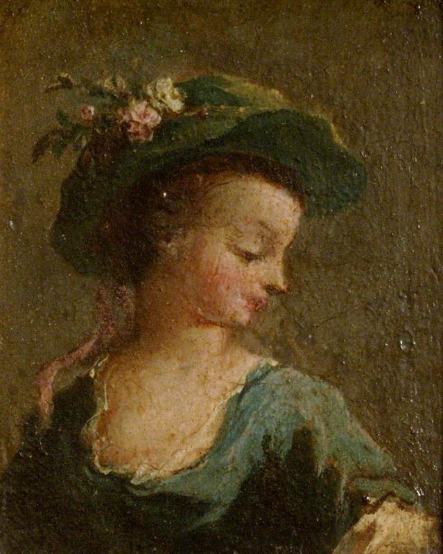 Twee schilderijen: Een meisje met hoed op profiel en een meisje met hoed frontaal (diptyque, links paneel) - Francesco Guardi