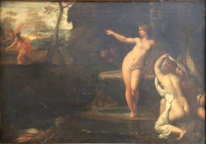 Diane in bad verrast door Actéon - Annibale Carracci