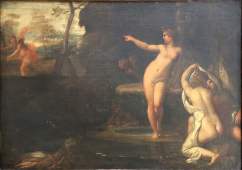 Diane in bad verrast door Actéon - Annibale Carracci