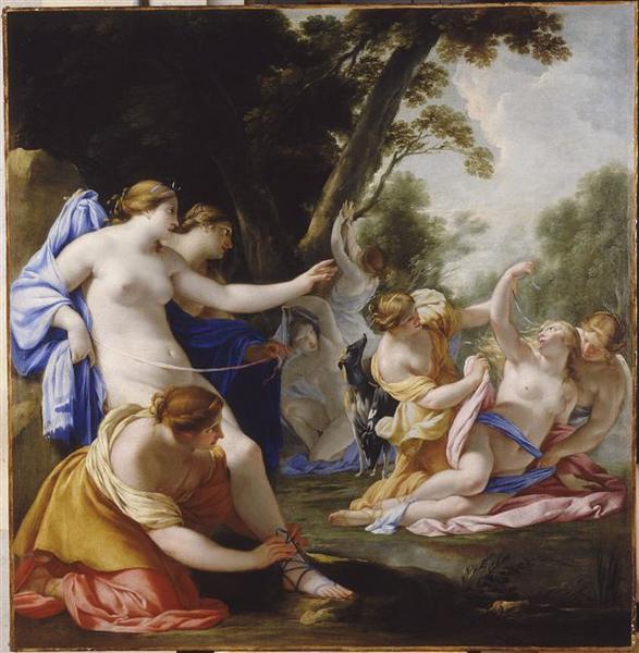Diane die de zwangerschap van Callisto ontdekt - Eustache Le Sueur