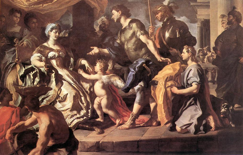 Didon ontvangt Enee en Cupido verkleed als Ascagne - Francesco Solimena