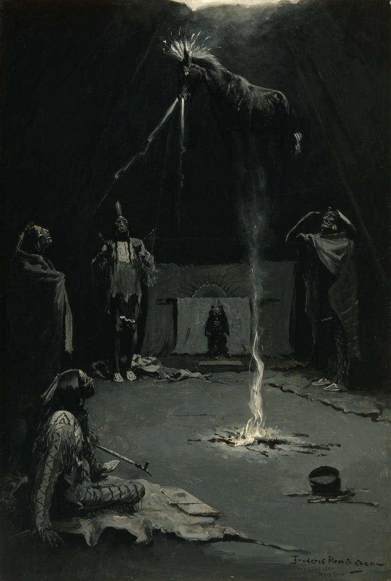 Indiase Vuurgod (De mars van het medicijnpaard) - Frederic Remington

Source:
Dieu du feu indien (La marche du cheval de médecine) - Frederic Remington