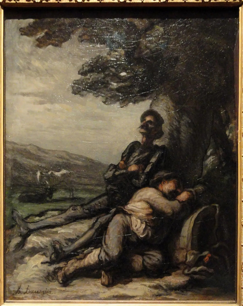 Don Quichotte en Sancho Panza rustend onder een boom - Honoré Daumier
