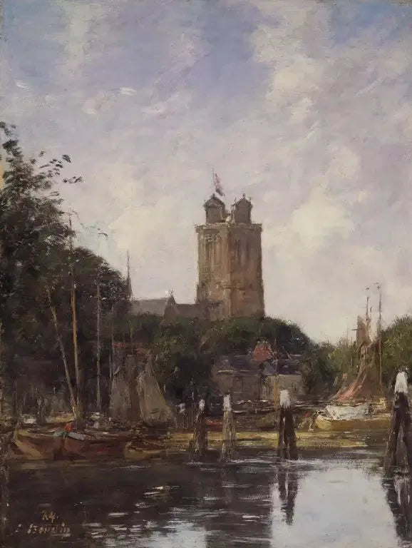 Dordrecht, de Grote Kerk vanaf het kanaal - Eugène Boudin