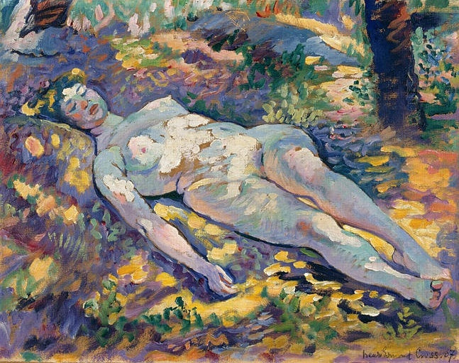 Naakte slaapster in het bosperceel - Henri-Edmond Cross