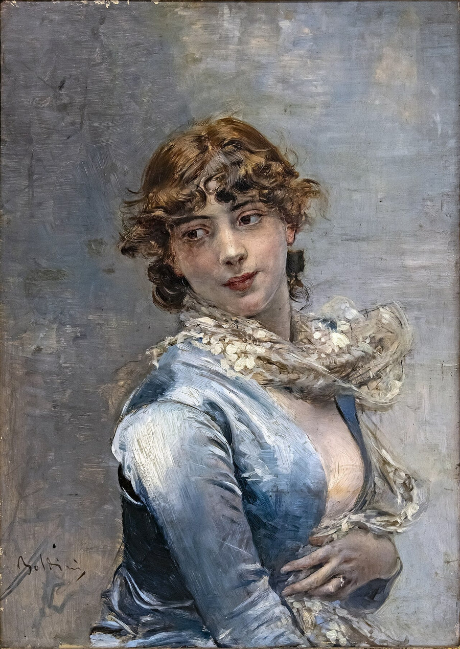 Elegante met blauwe jurk - Giovanni Boldini