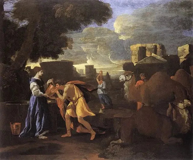 Eliazar en Rebecca bij de put of Rebecca die de dorst van Eliazar lest. - Nicolas Poussin
