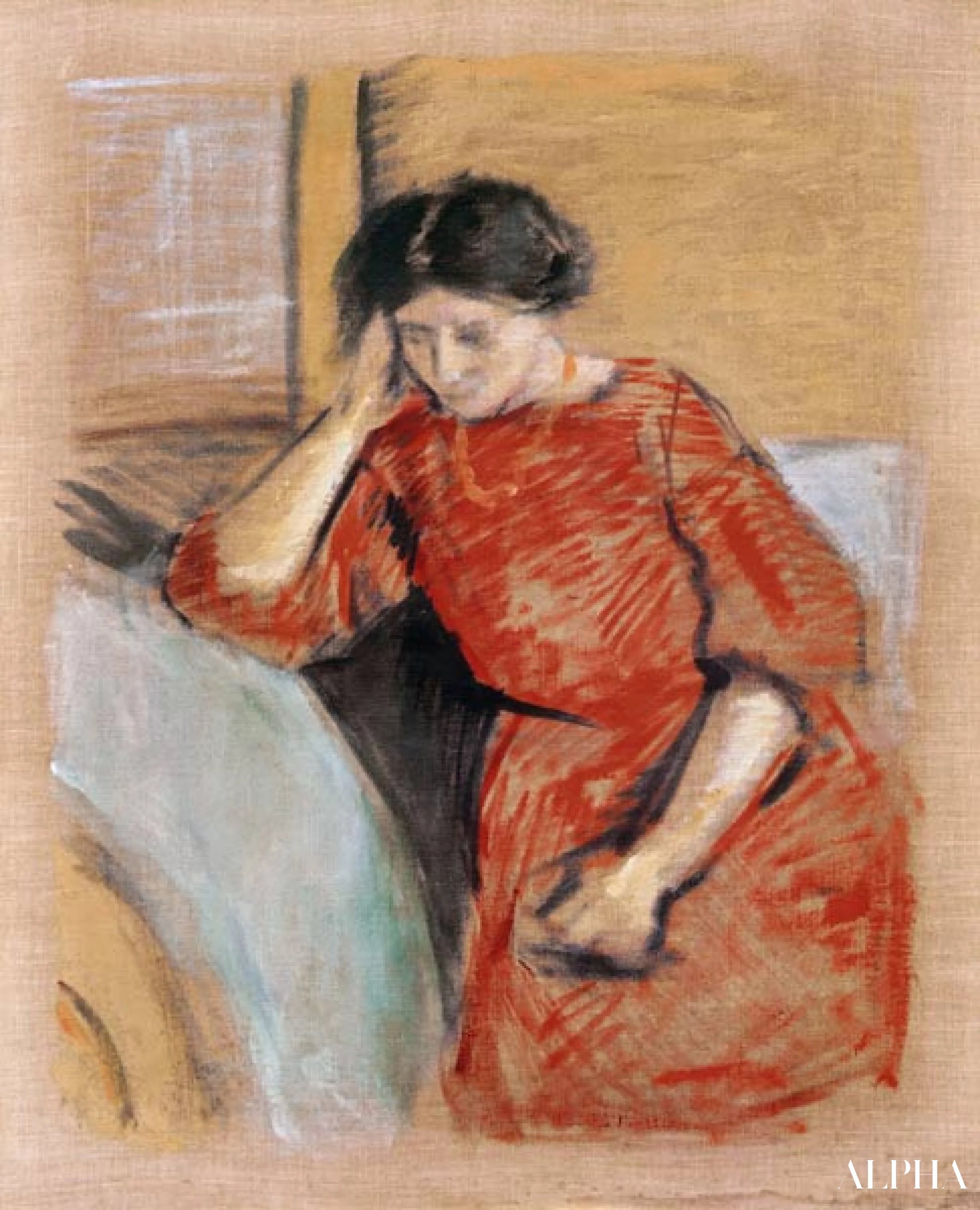 Elisabeth in een rode jurk - August Macke - Reproducties van schilderijen en hoogwaardige schilderijen