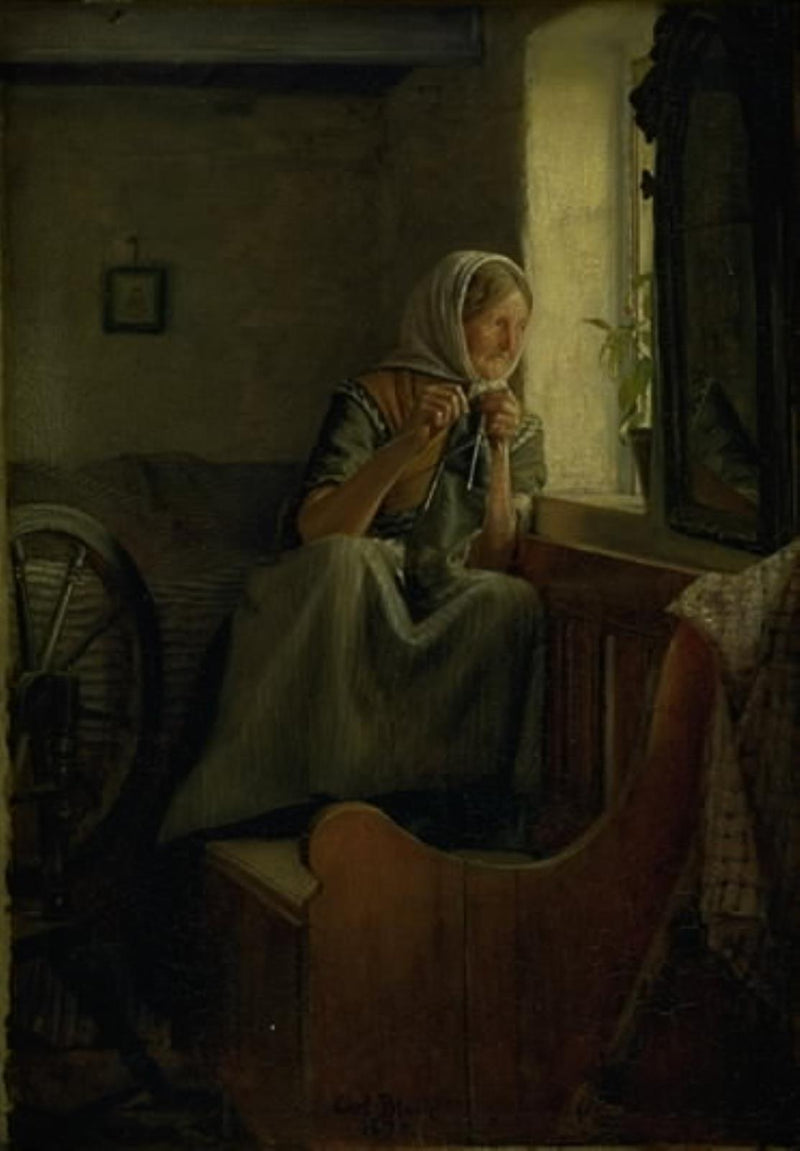 Een oude boerenvrouw die uit een raam kijkt - Carl Heinrich Bloch