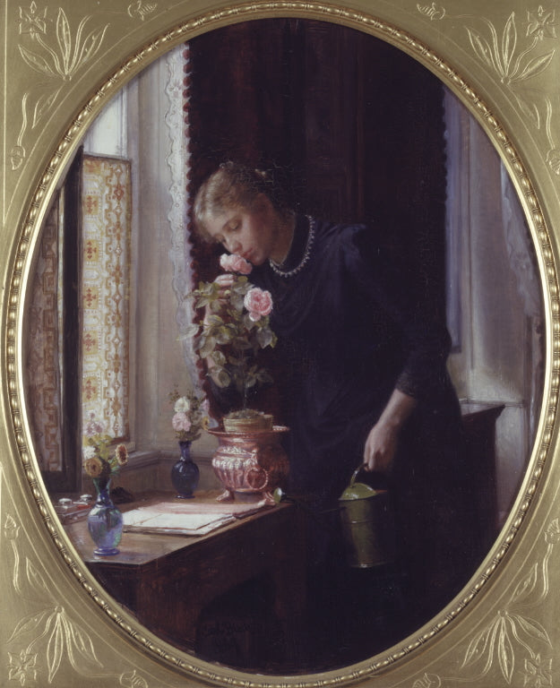 Een jong meisje dat tot roze ruikt - Carl Heinrich Bloch