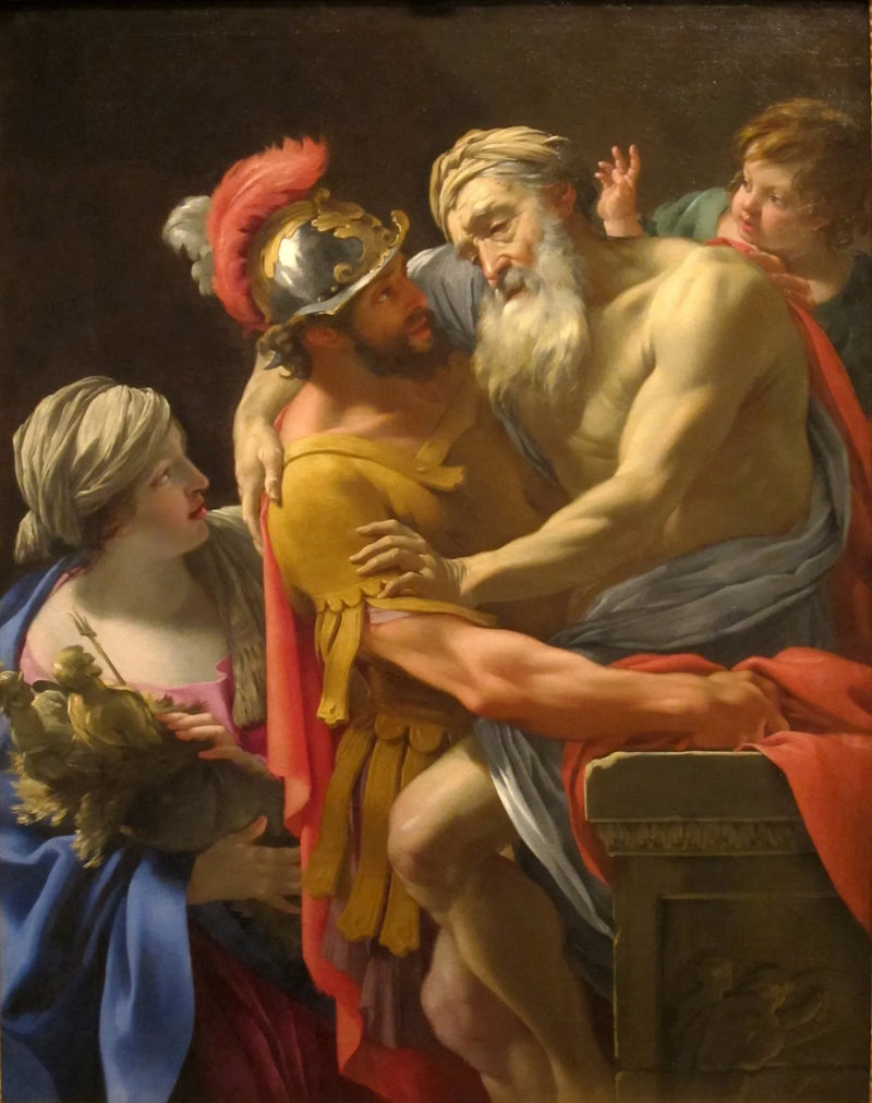 Aeneas en Priamus vluchten Troje - Simon Vouet