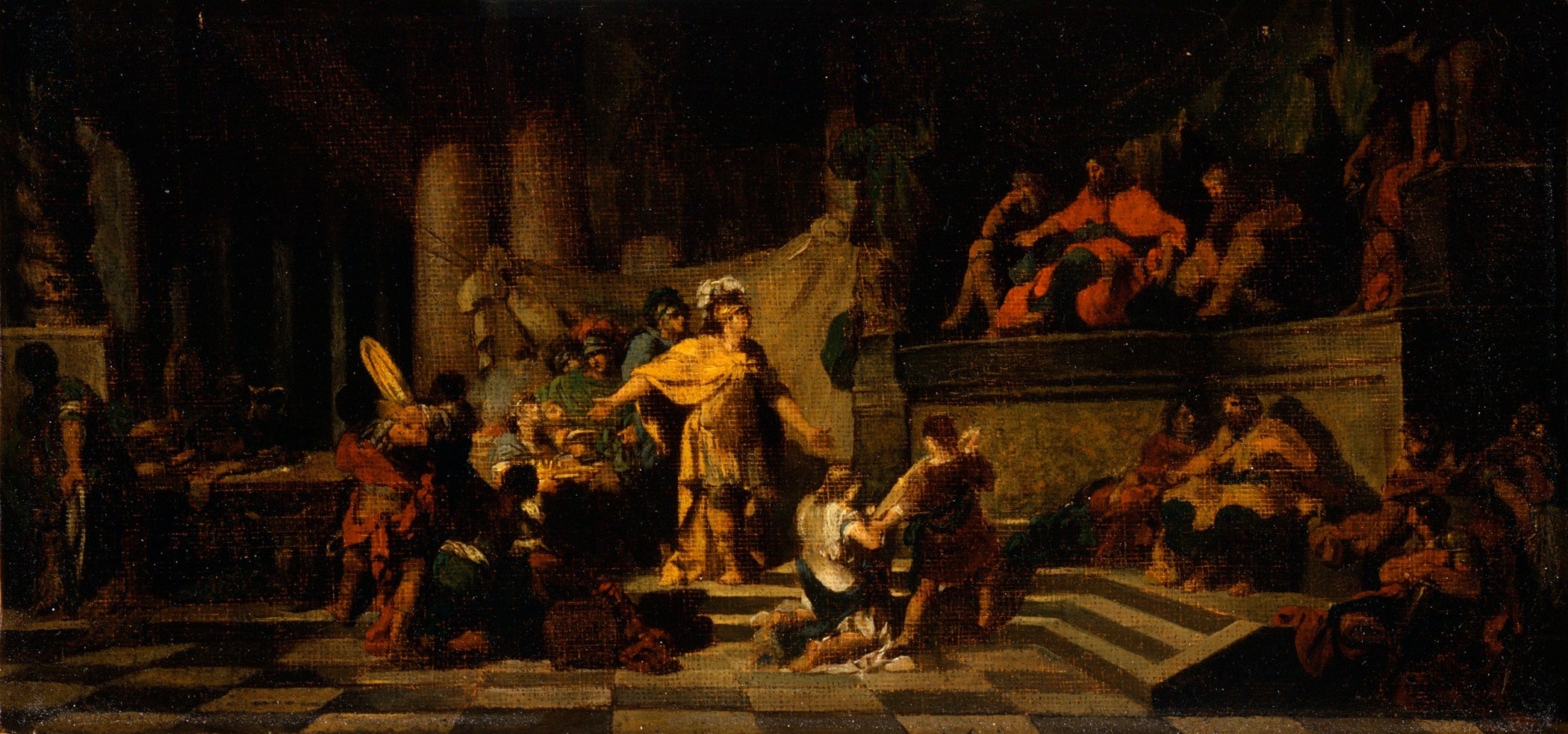 Énée offrant des cadeaux au roi Latinus et lui demandant la main de sa fille - Jean-Baptiste Regnault image 1 copie de tableau peinte à la main
