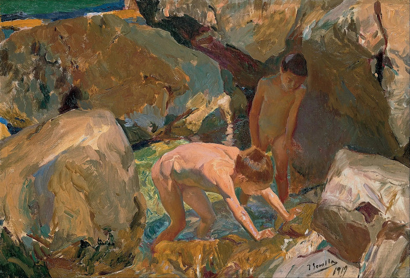 Kinderen op zoek naar schelpen - Joaquín Sorolla