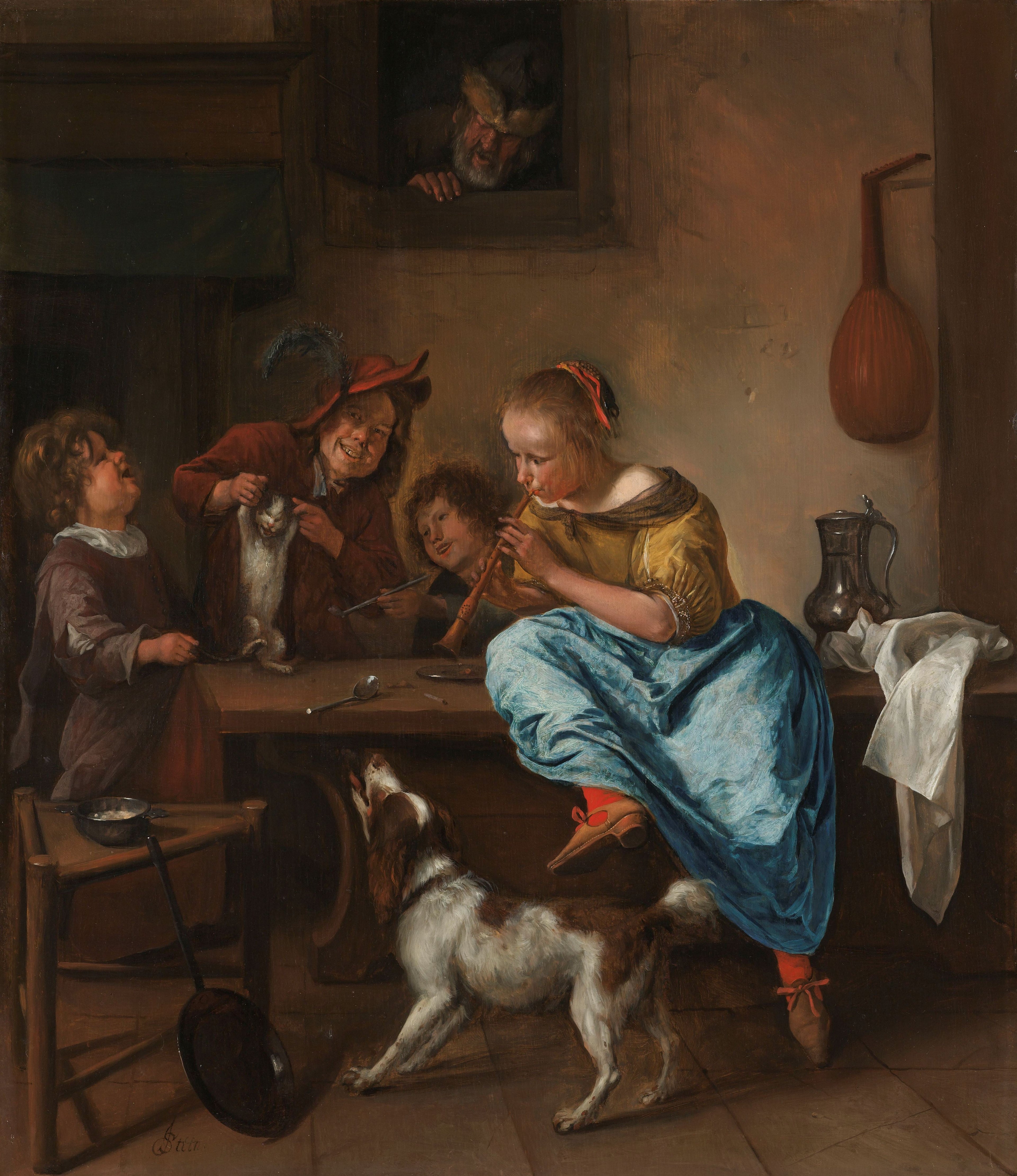 Enfants apprenant à un chat à danser - Jan Steen image 1 tableau peint à l’huile sur toile