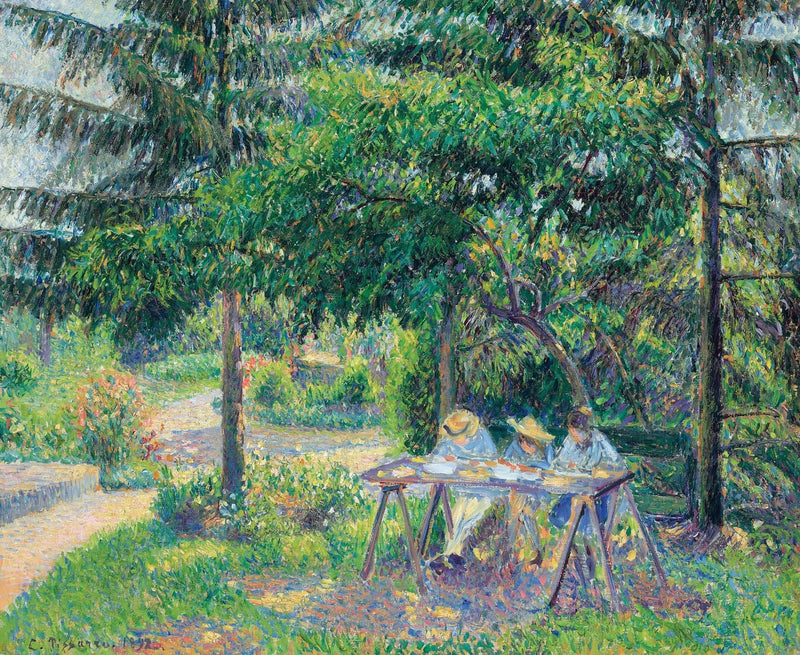 Zittende kinderen aan een tafel in de tuin, Éragny - Camille Pissarro