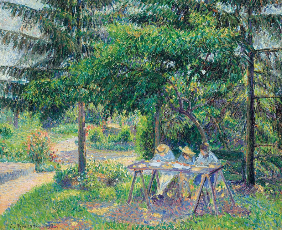 Zittende kinderen aan een tafel in de tuin, Éragny - Camille Pissarro
