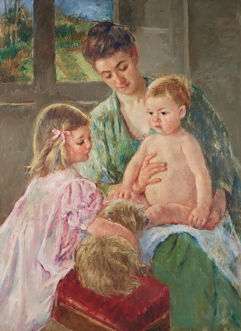 Kinderen die met een hond spelen - Mary Cassatt