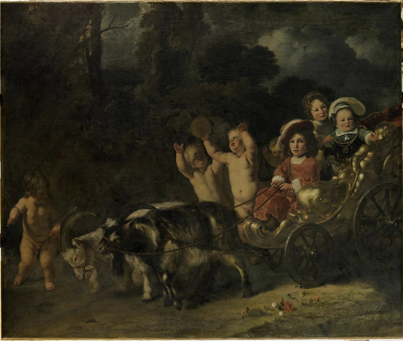 Enfants nobles (de la famille Trip ?) dans un char traîné par des chèvres - Ferdinand Bol