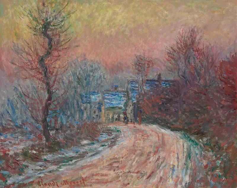 Ingang van Giverny in de winter, ondergaande zon - Claude Monet