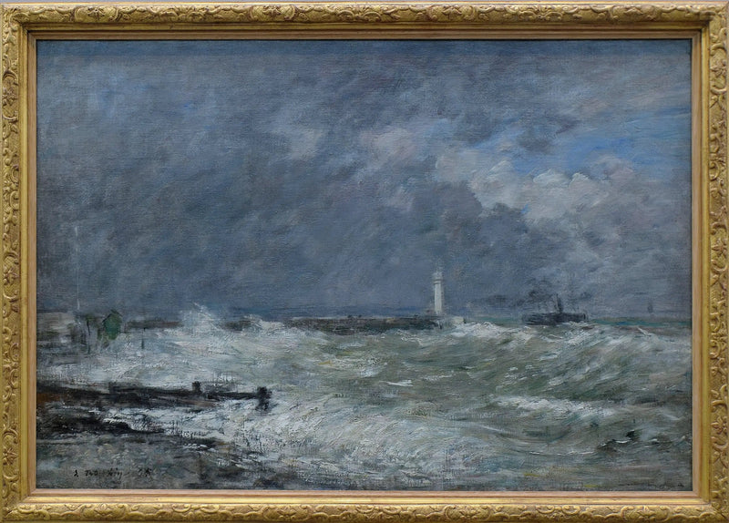 Ingang van de kades van Le Havre bij slecht weer - Eugène Boudin