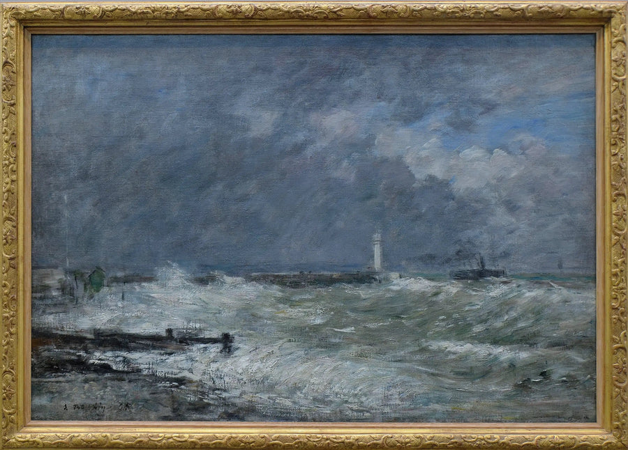 Ingang van de kades van Le Havre bij slecht weer - Eugène Boudin