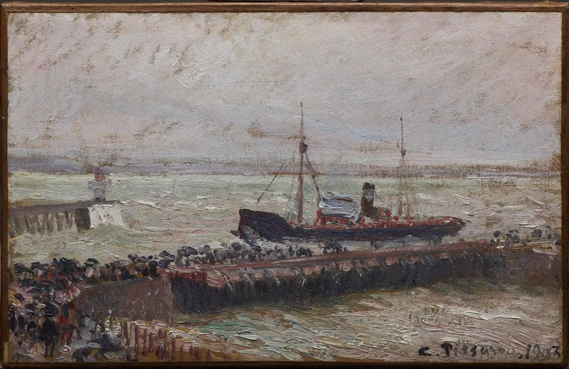 Ingang van de haven van Le Havre, bewolkte lucht - Camille Pissarro