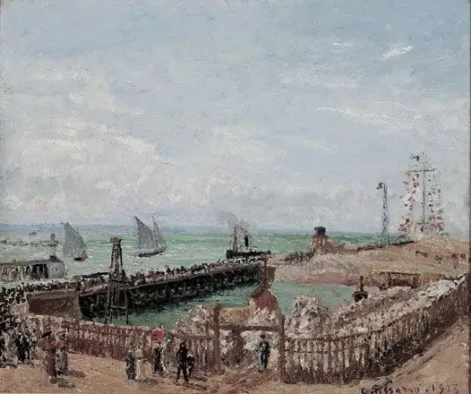 Ingang van de haven van Le Havre en de westelijke golfbreker, zon, ochtend - Camille Pissarro