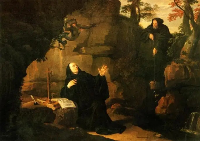 Levensverhalen van de heilige Benedictus: Heilige Benedictus gevoed door broeder Romain - Philippe de Champaigne
