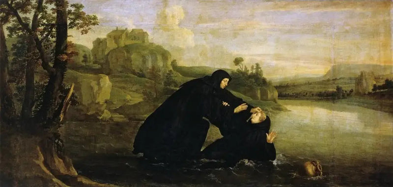 Episoden uit het leven van de heilige Benedictus: Placide uit het water gehaald door broeder Maur - Philippe de Champaigne