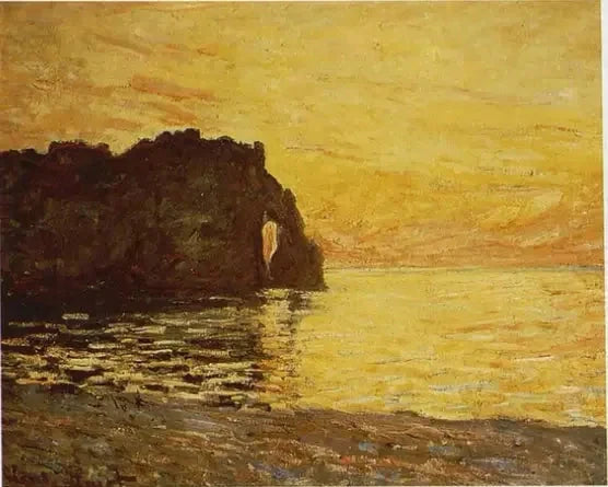 Étretat, klif en Porte d'Aval bij zonsondergang W1015a - Claude Monet