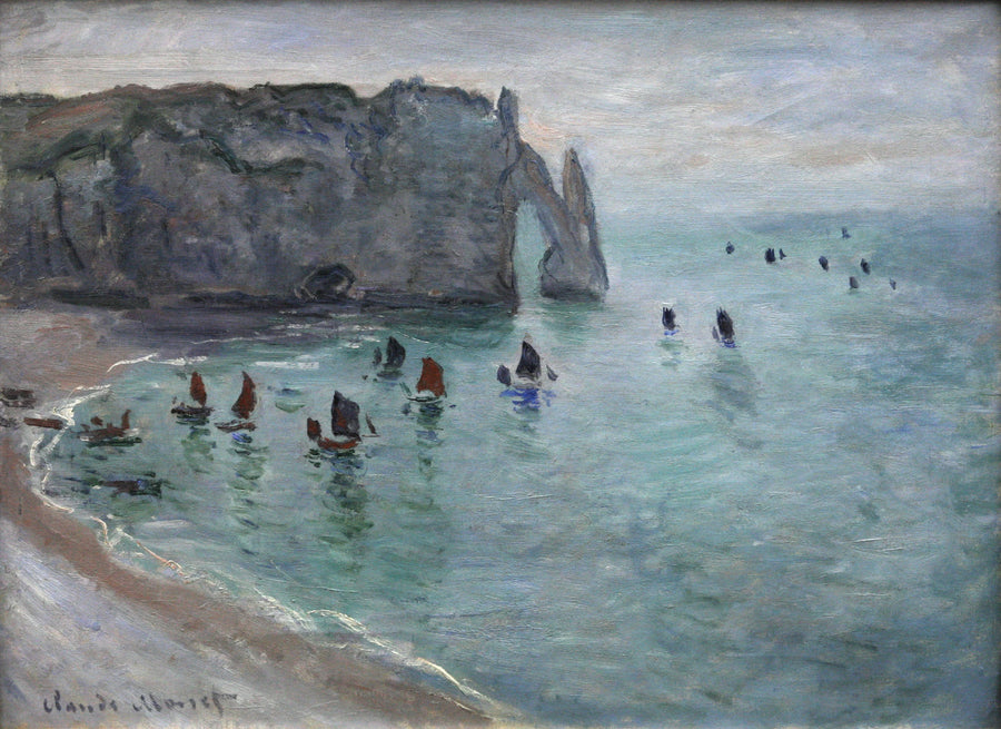 Étretat, Porte d'Aval, boten die haven W1047 verlaten - Claude Monet