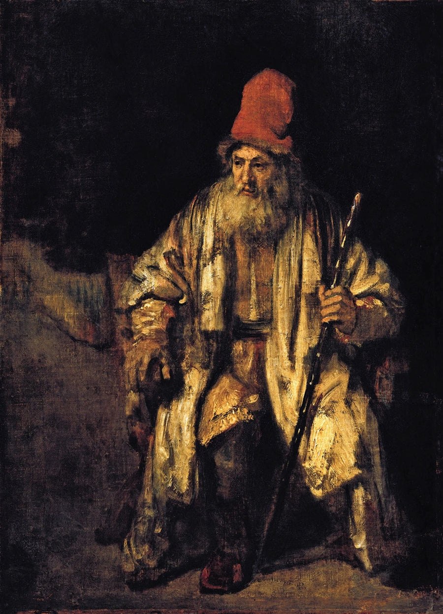 Portret van een oude man die een rode hoed draagt - Rembrandt