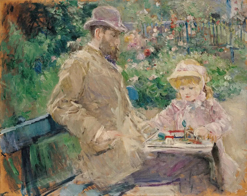 Eugène Manet en zijn dochter in de tuin van Bougival - Berthe Morisot