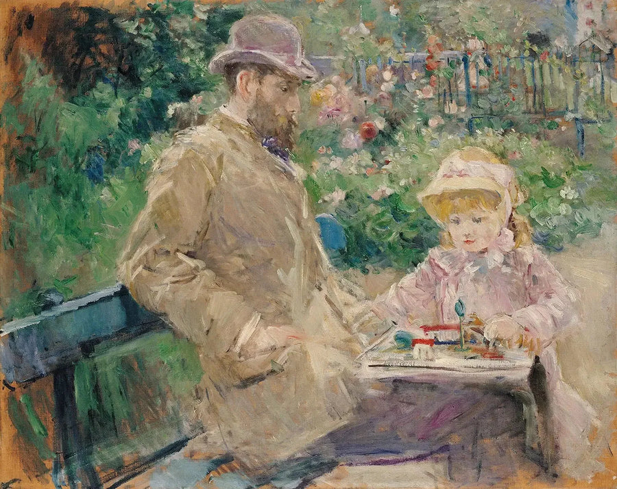 Eugène Manet en zijn dochter in de tuin van Bougival - Berthe Morisot