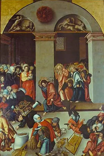 Uitdrijving van de geldwisselaars uit de tempel - Lucas Cranach de Oudere