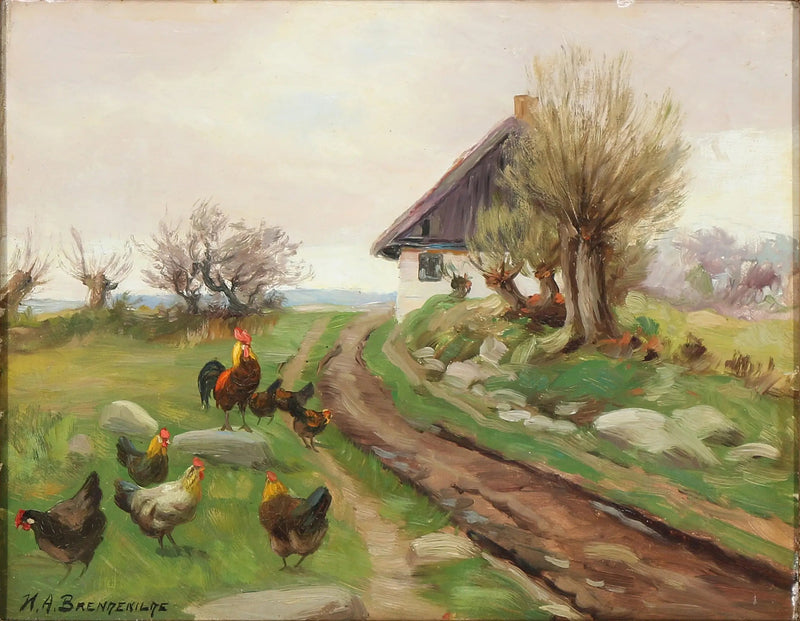 Uitzicht op de boerderij met kippen - H. A. Brendekilde

Source:
Extérieur de la ferme avec des poules - H. A. Brendekilde