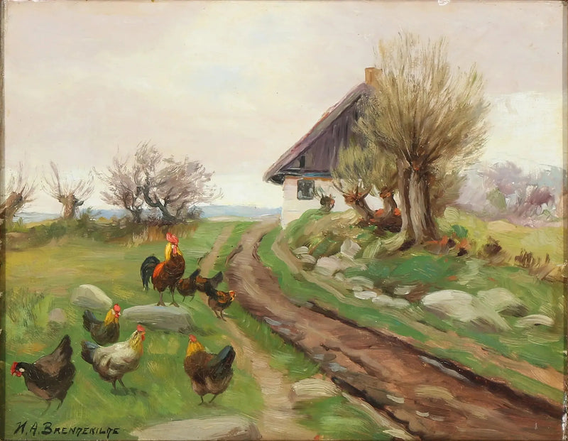 Uitzicht op de boerderij met kippen - H. A. Brendekilde

Source:
Extérieur de la ferme avec des poules - H. A. Brendekilde