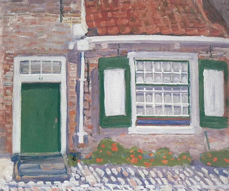 Gevel van een huis met groene luiken - Piet Mondrian