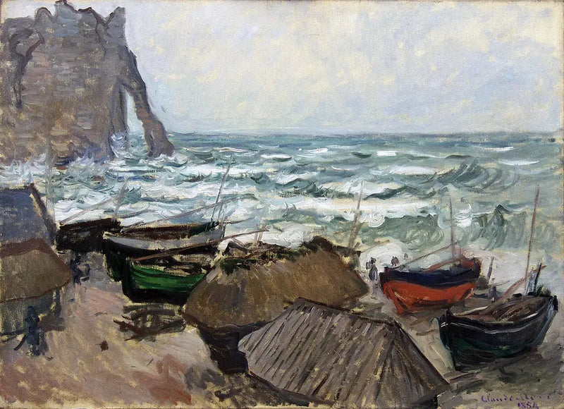 Klippen en bootjes in Étretat - Claude Monet