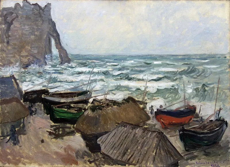 Klippen en bootjes in Étretat - Claude Monet