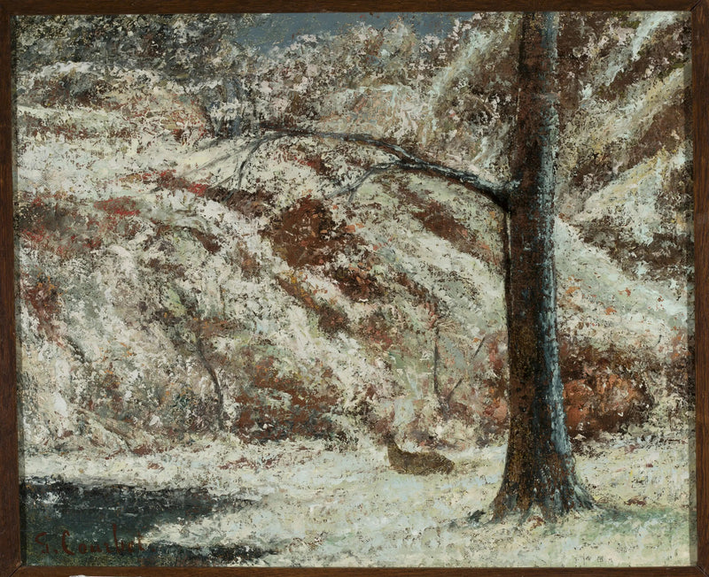 Faon dans la neige dans het bos - Gustave Courbet