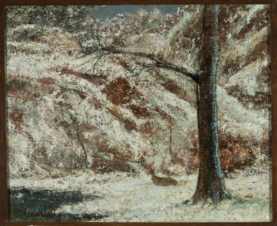 Faon dans la neige dans het bos - Gustave Courbet