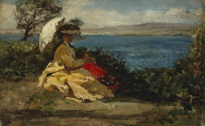 Vrouw met parasol, baai van Douarnenez - Jules Breton