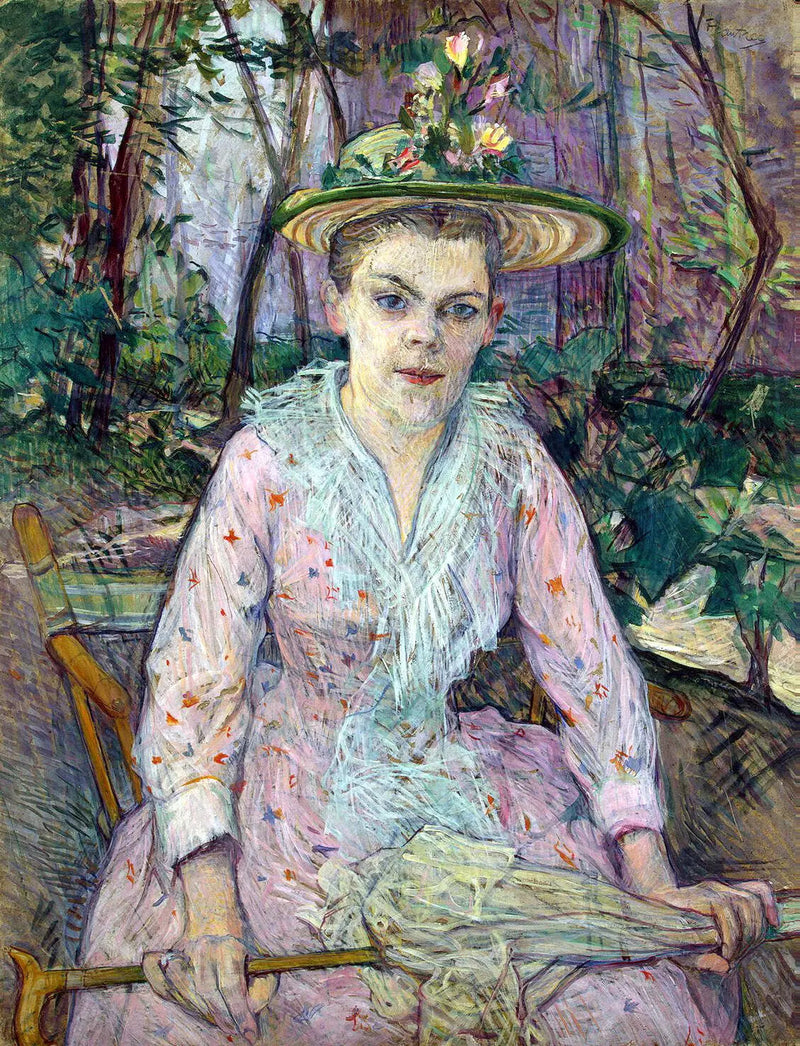 Vrouw met een parasol, genaamd Berthe la Sourde, zittend in de tuin van M. Forest - Henri de Toulouse-Lautrec