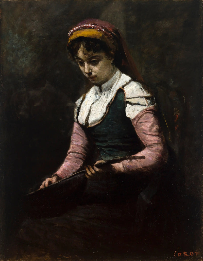 Vrouw met de Mandoline - Jean-Baptiste Camille Corot