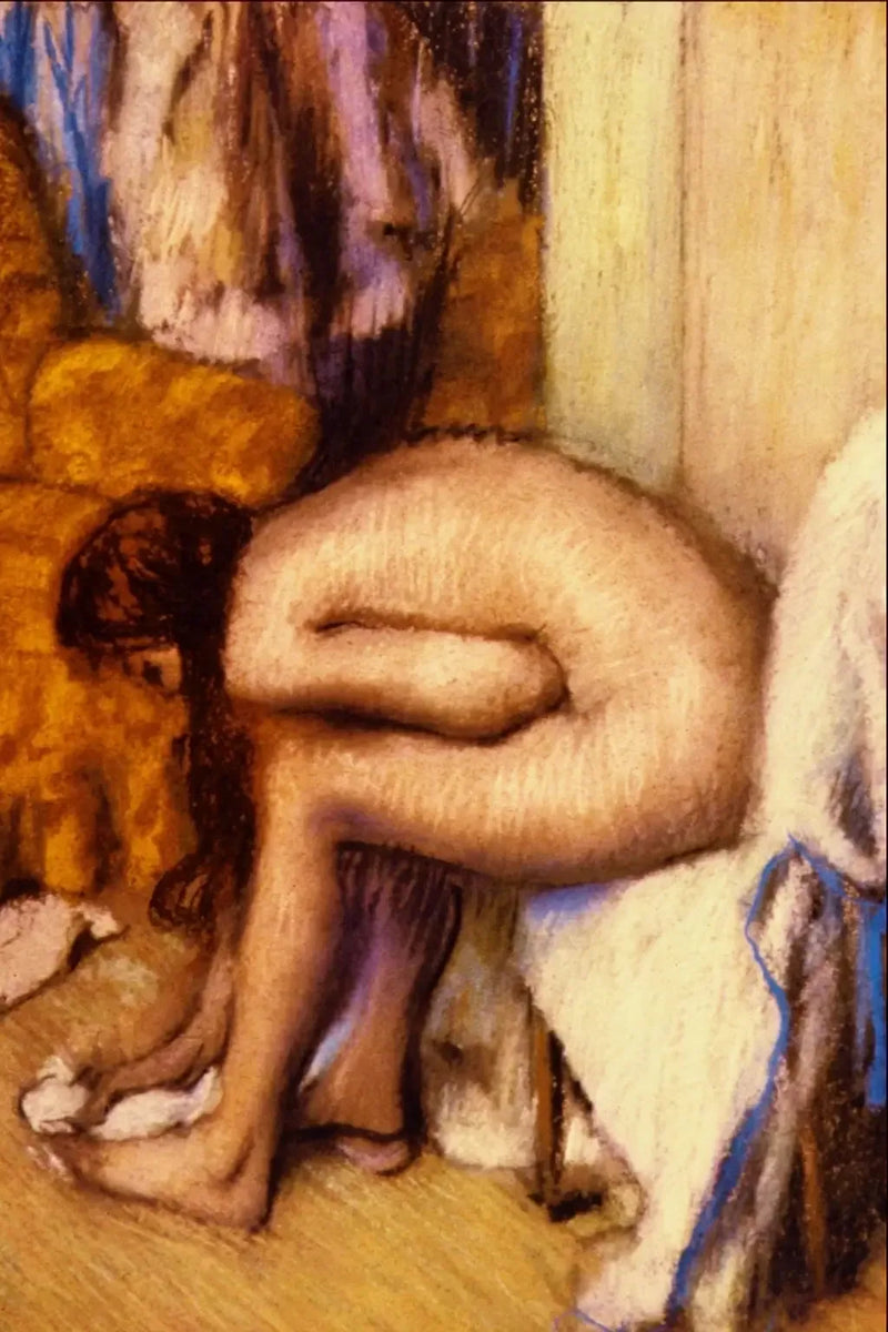 Vrouw aan haar toilet die haar linker voet afdroogt - Edgar Degas