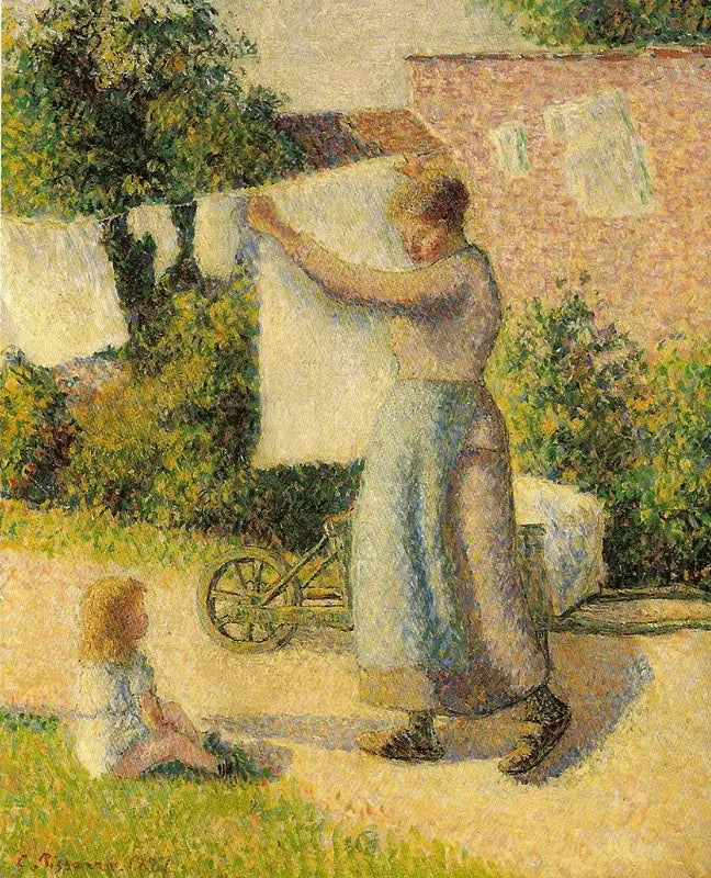 Vrouw die de was ophangt - Camille Pissarro