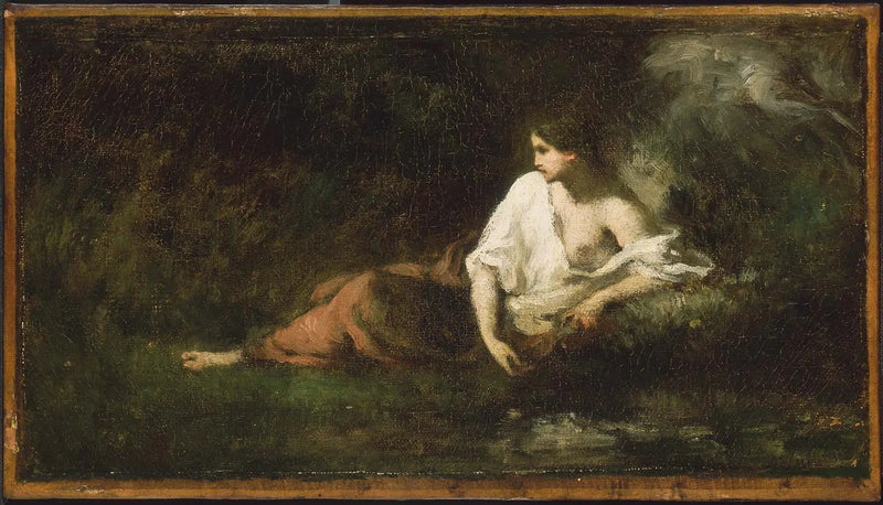 Vrouw liggend in een landschap - Jean-François Millet