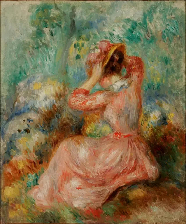 Vrouw die haar hoed arrangeert - Pierre-Auguste Renoir