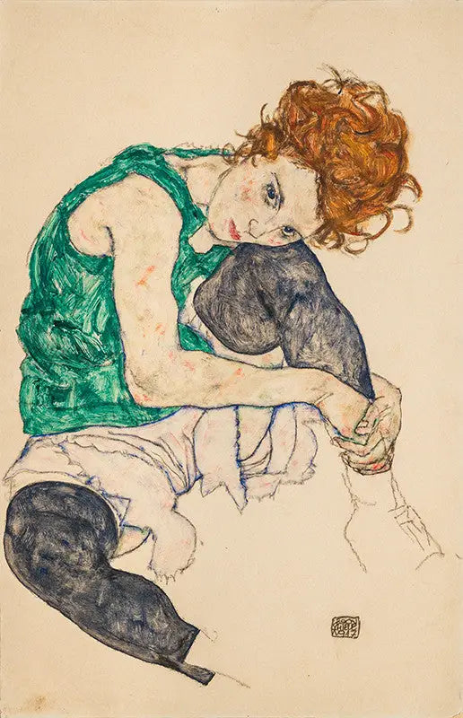 Zittende vrouw met opgetrokken been - Egon Schiele